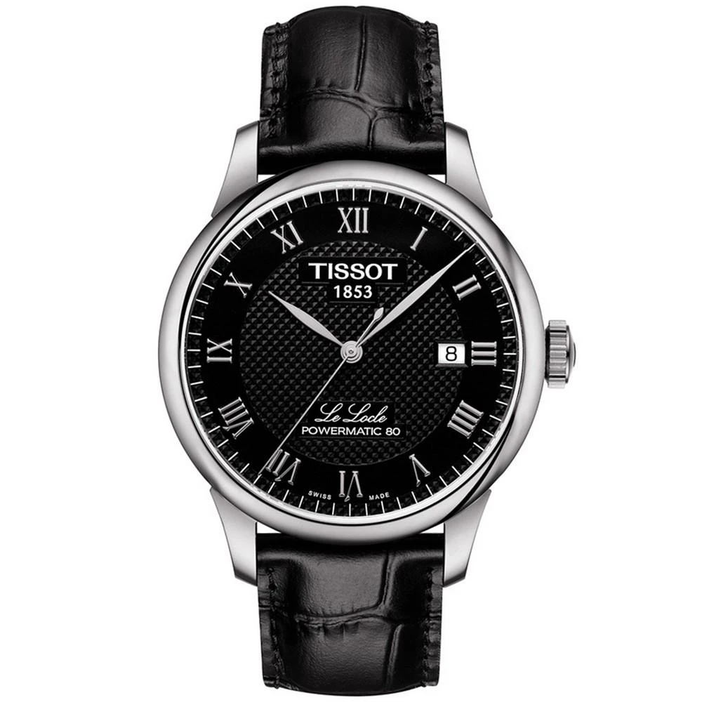 商品Tissot|Men's Swiss Automatic T-Classic Le Locle Powermatic 80 Black Leather Strap Watch 39.3mm,价格¥4685,第1张图片