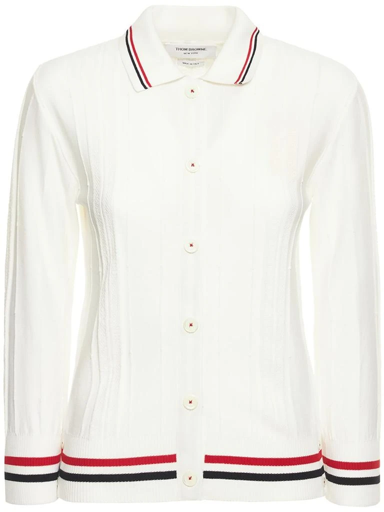 商品Thom Browne|3/4 Sleeve Textured Cotton Knit Cardigan,价格¥6782,第1张图片