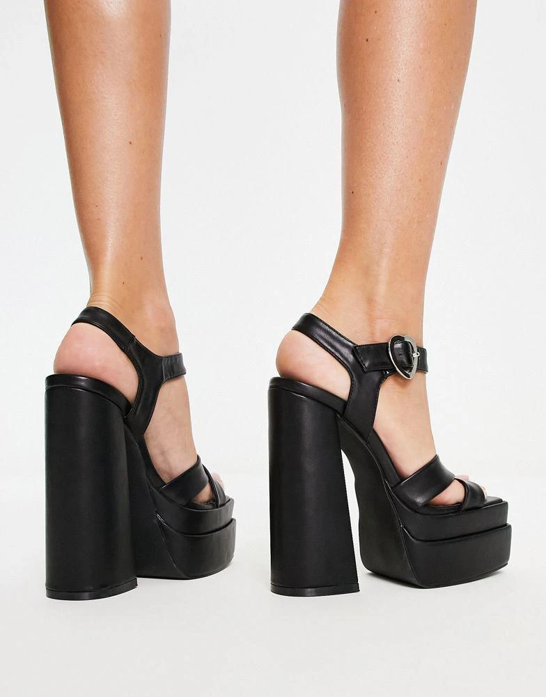 商品Daisy Street|Daisy Street platform heel sandals with heart shaped buckle in black,价格¥157,第3张图片详细描述