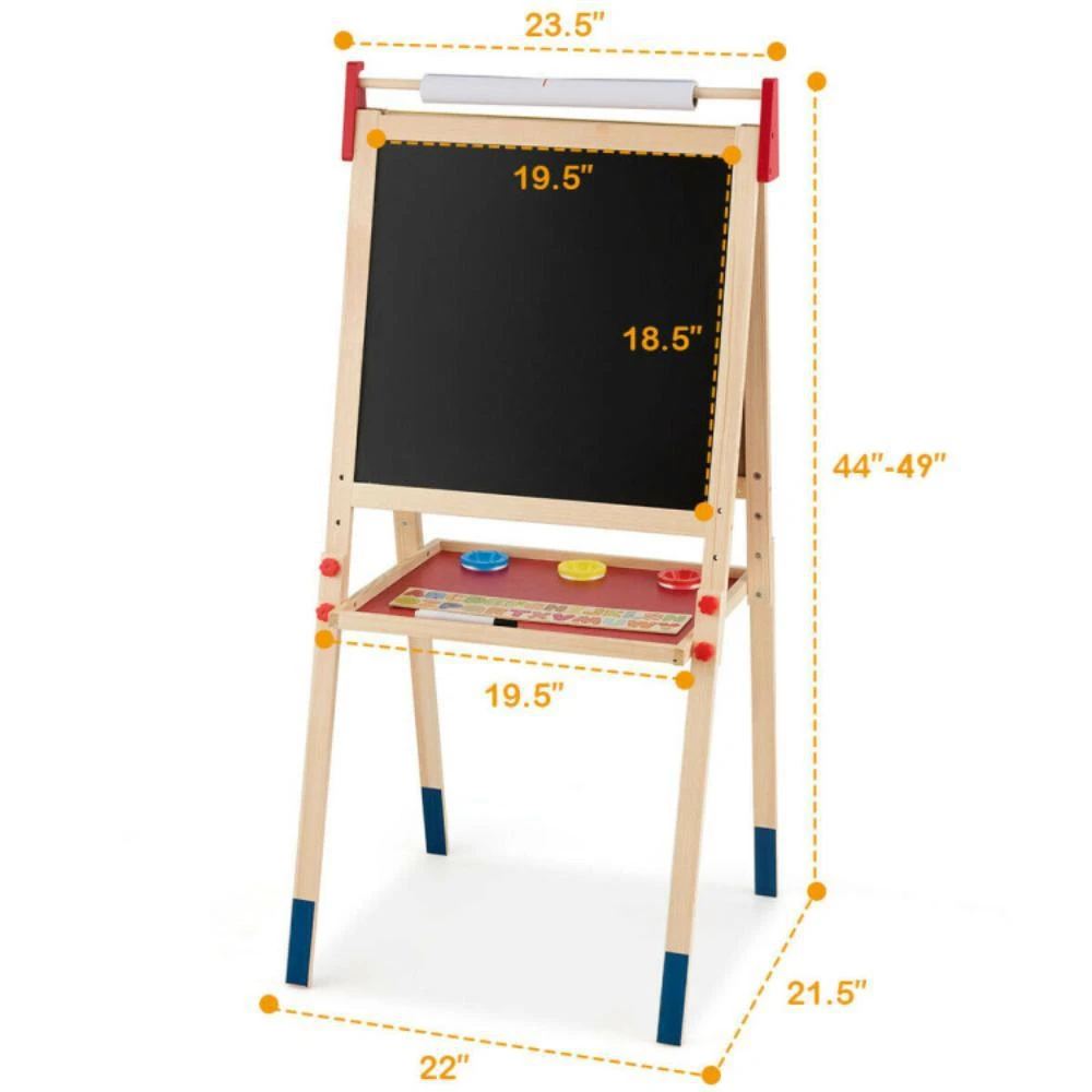 All-in-One Wooden Height Adjustable Kid's Art Easel with Magnetic Stickers and Paper 商品