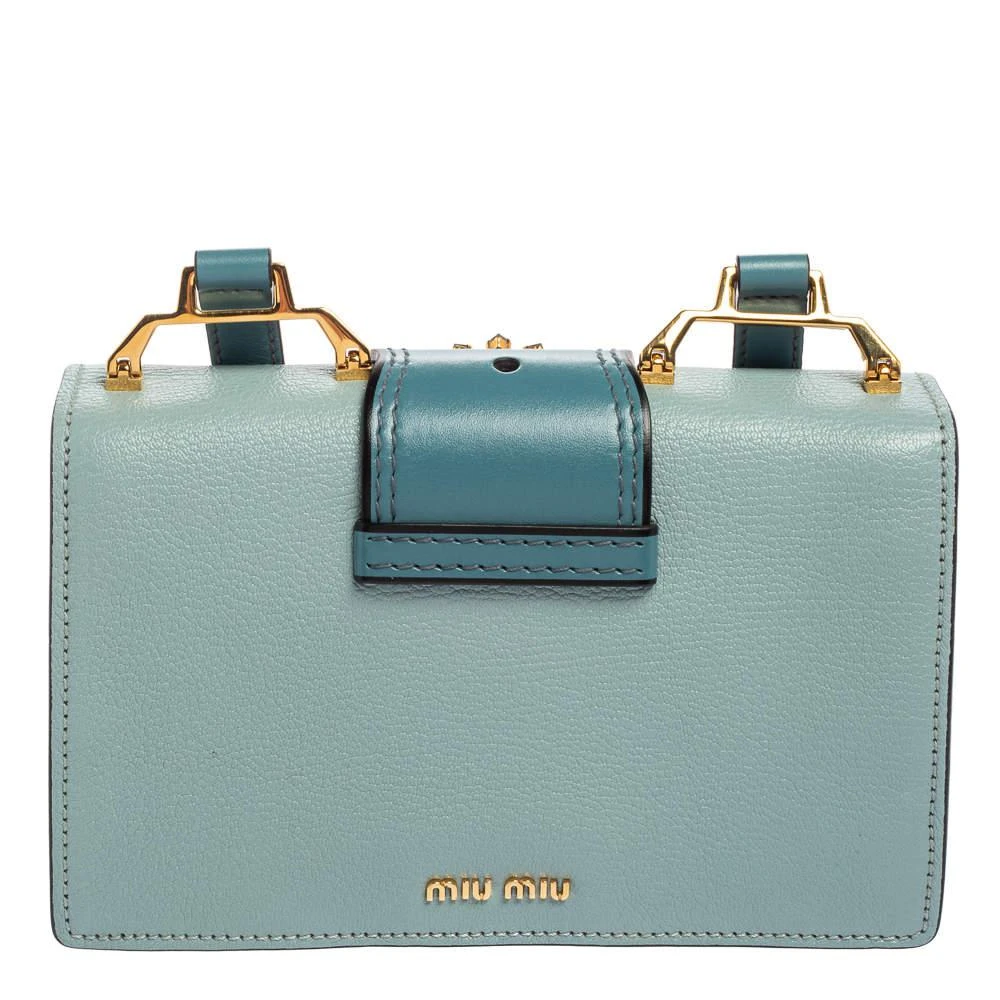 商品[二手商品] Miu Miu|Miu Miu Two Tone Blue Madras Leather Crystal Embellished Buckle Flap Shoulder Bag,价格¥5992,第4张图片详细描述