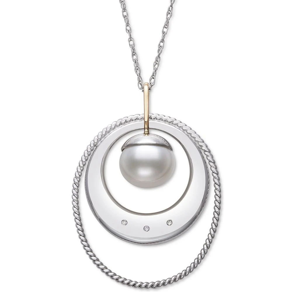 商品Belle de Mer|Cultured Freshwater Pearl (9mm) & Diamond Accent 18" Pendant Necklace in 14k Gold & Sterling Silver,价格¥770,第1张图片