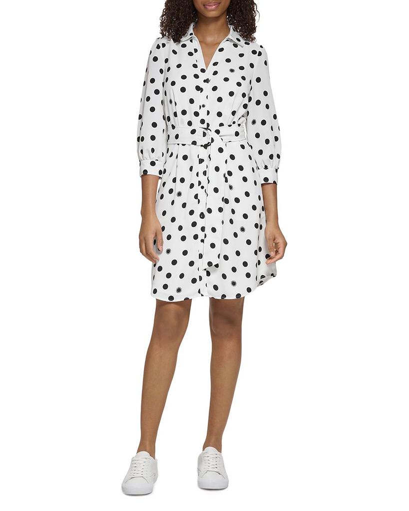 Belted Polka Dot Shirt Dress商品第5张图片规格展示