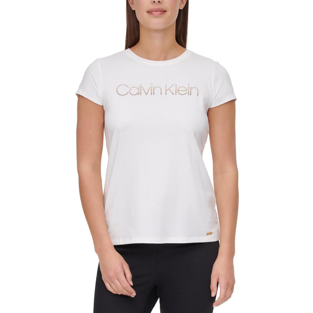 Calvin Klein Womens Rhinestone Crewneck T-Shirt商品第3张图片规格展示