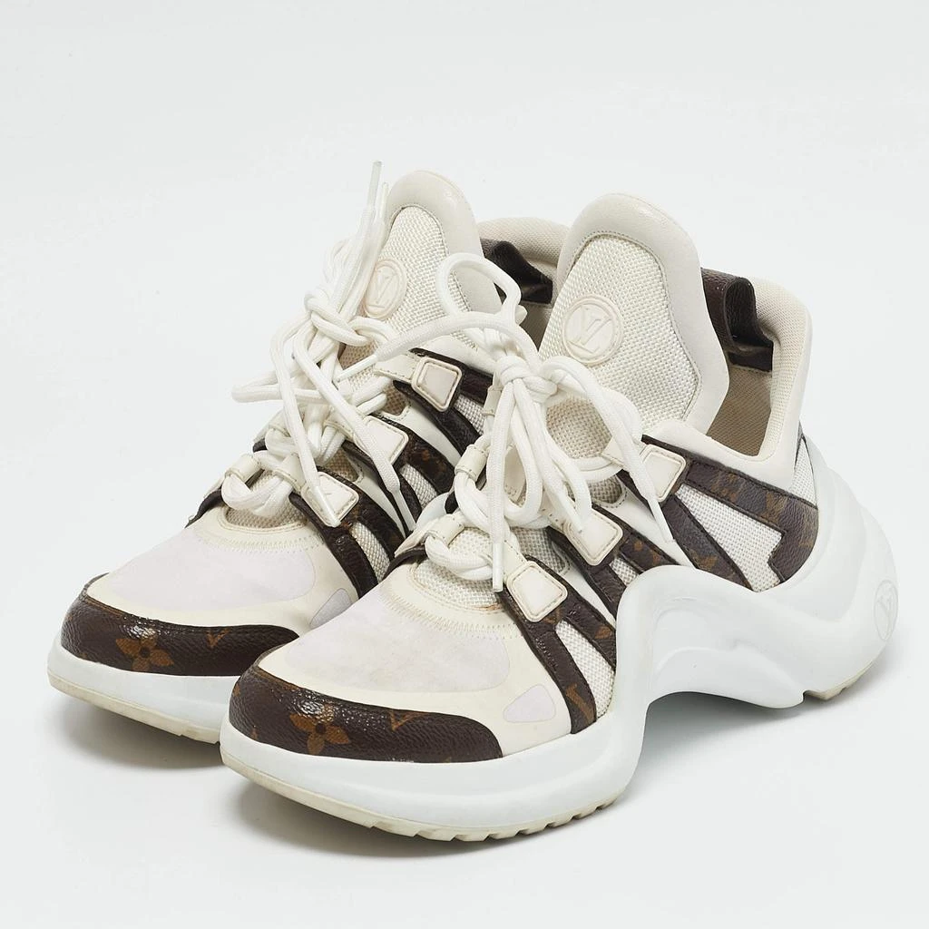 商品[二手商品] Louis Vuitton|Louis Vuitton White Mesh, Leather and Monogram Canvas Archlight Sneakers Size 37,价格¥4764,第2张图片详细描述