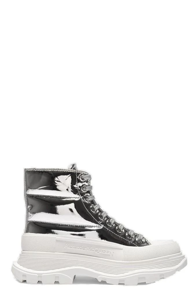 商品Alexander McQueen|Alexander McQueen Metallic Thread Slick Lace-Up Boots,价格¥4011,第1张图片
