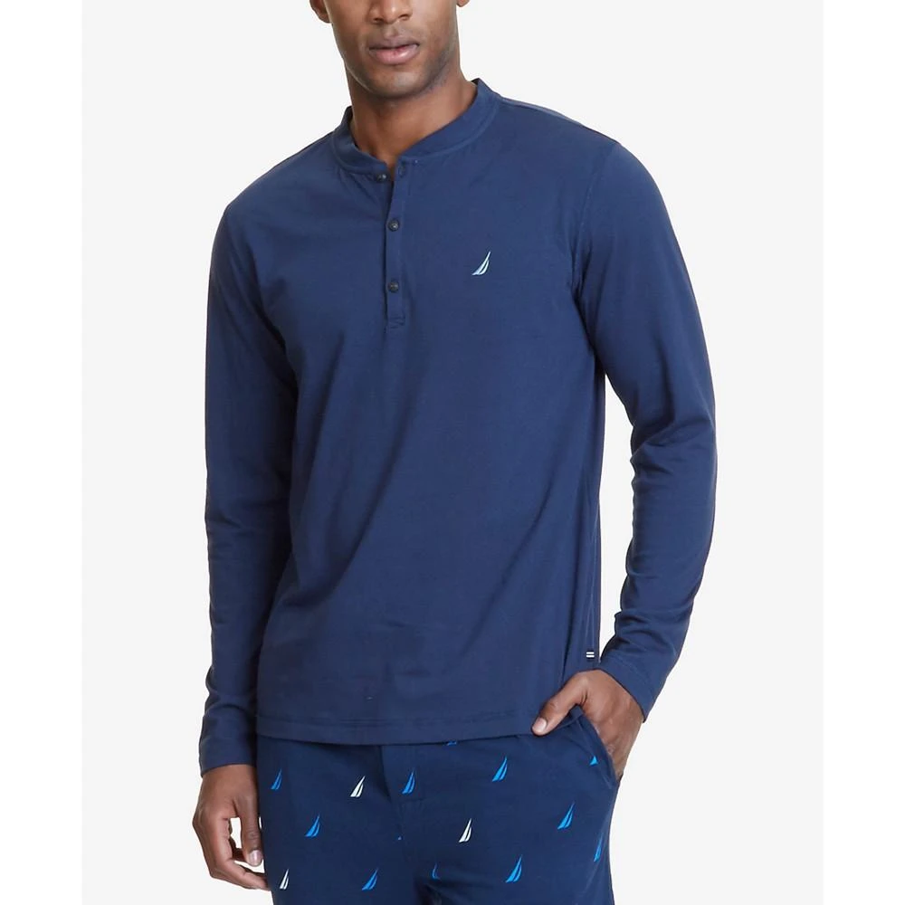 Nautica Men's Soft, Breathable Long Sleeve Henley Pajama Shirt 1