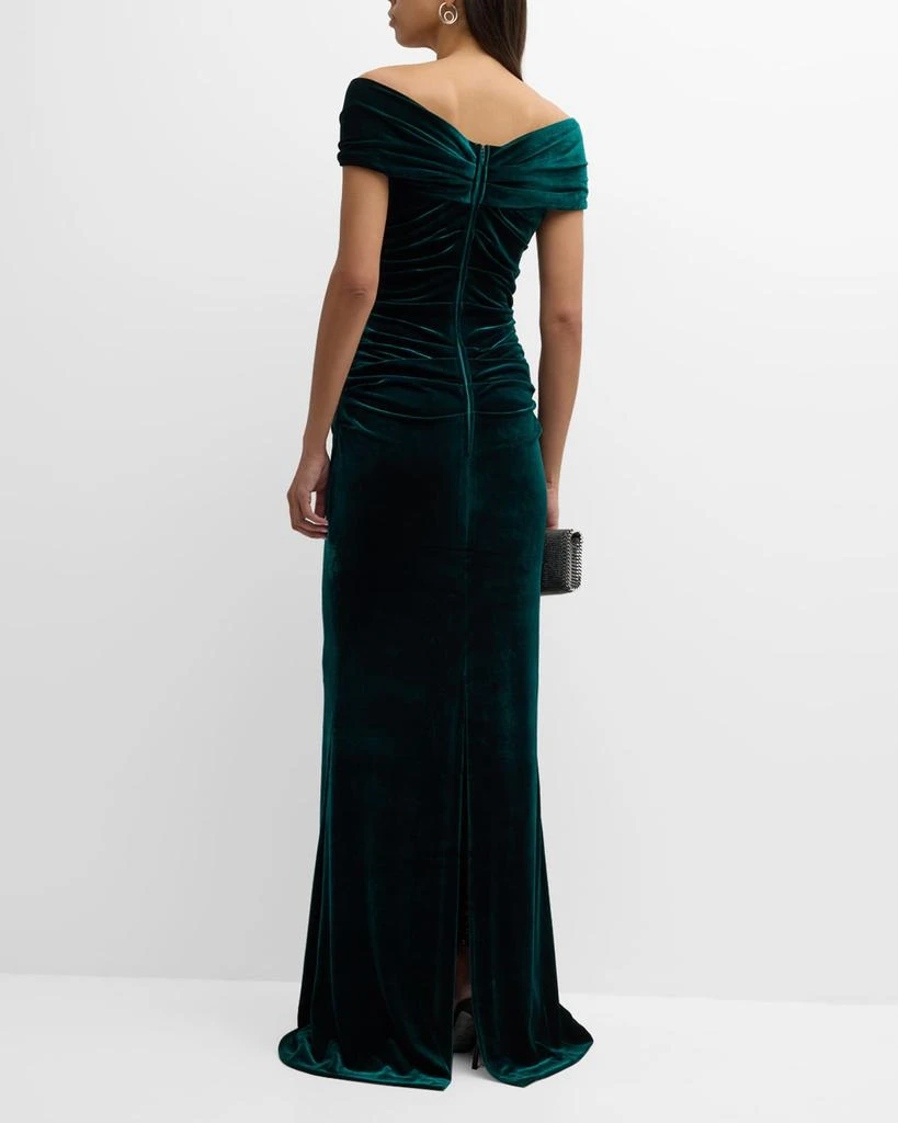 商品Teri Jon|Ruched Off-Shoulder Velvet Column Gown,价格¥2445,第4张图片详细描述