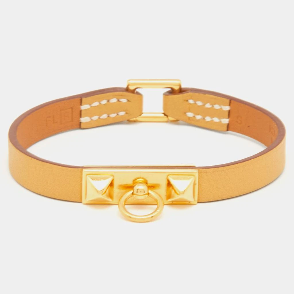 商品[二手商品] Hermes|Hermès Rivale Mini Yellow Leather Gold Plated Bracelet S,价格¥1204,第1张图片