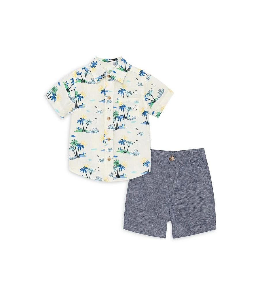 商品Little Me|Boys' Tropical Print Button Down Shirt & Solid Shorts Set - Baby,价格¥221,第1张图片