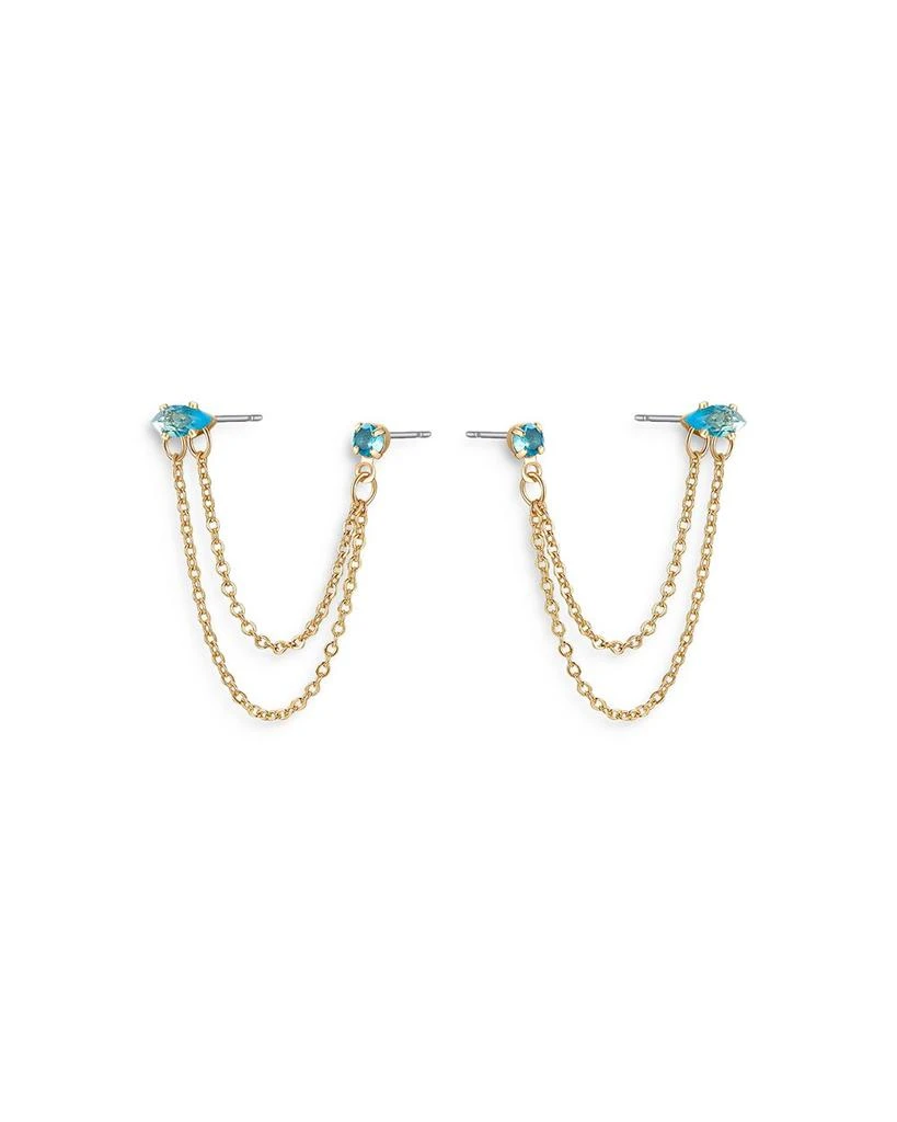 Blue Crystal & Looped Chains Double Piercing Drop Earrings in 18K Gold Plated 商品