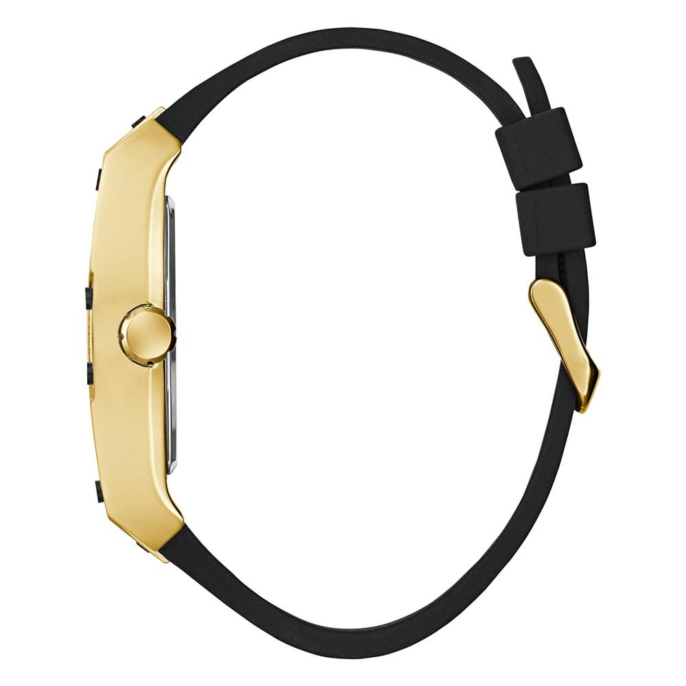 Men's Gold-tone Black Genuine Leather and Silicone Strap Watch 44mm商品第2张图片规格展示
