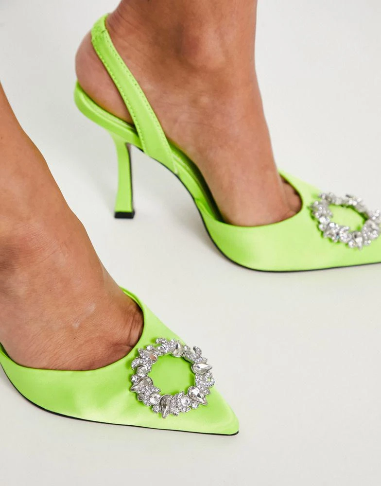 商品ASOS|ASOS DESIGN Poppy embellished slingback high heeled shoes in lime,价格¥158,第4张图片详细描述