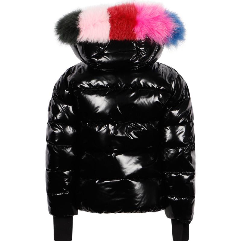 Colorful fur trim padded jacket in black商品第2张图片规格展示