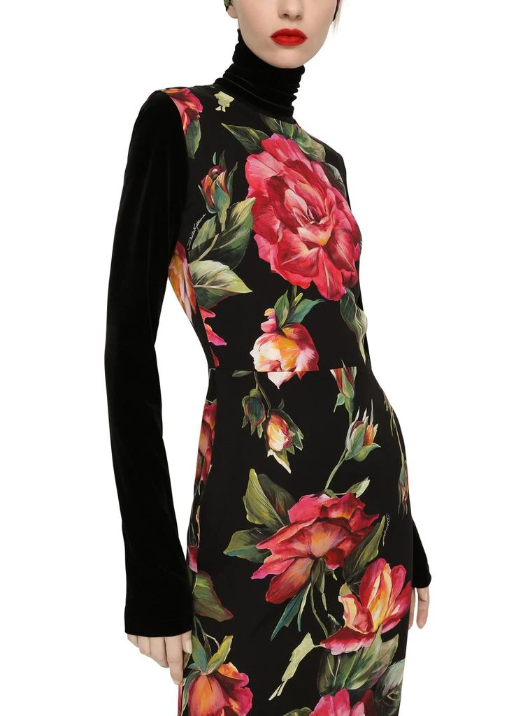 商品Dolce & Gabbana|玫瑰印花软缎中长连衣裙,价格¥10271,第4张图片详细描述