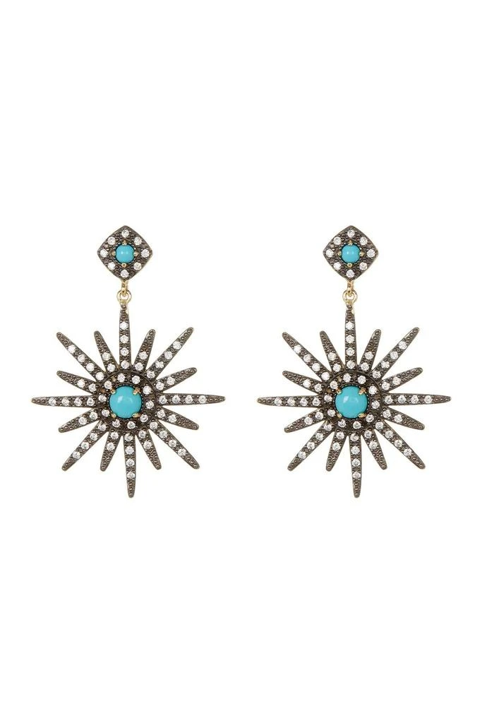 商品ADORNIA|14K Yellow Gold Plated Turquoise & Swarovski Crystal Accented Starburst Earrings,价格¥151,第1张图片