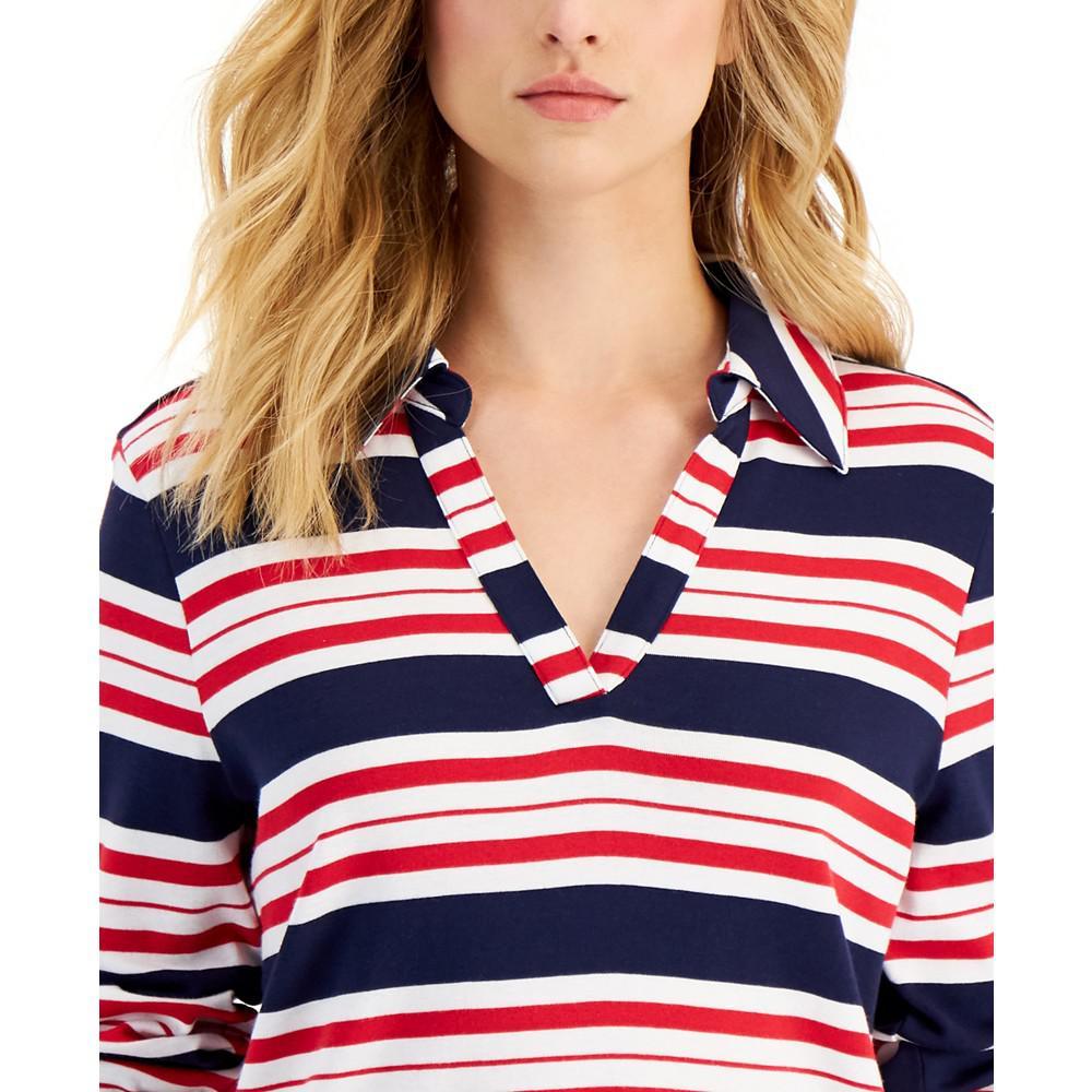 商品Charter Club|Women's Striped Johnny-Collar Top, Created for Macy's,价格¥34,第5张图片详细描述