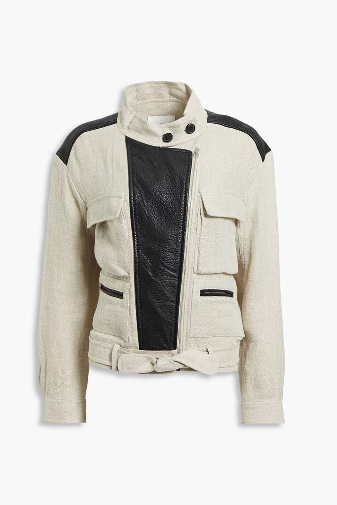 Lovelocspe leather-paneled linen jacket商品第1张图片规格展示