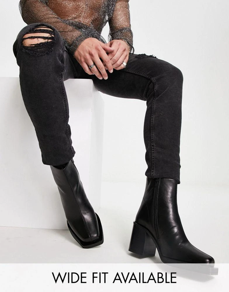 商品ASOS|ASOS DESIGN heeled chelsea boots with angled toe in black leather,价格¥777,第1张图片