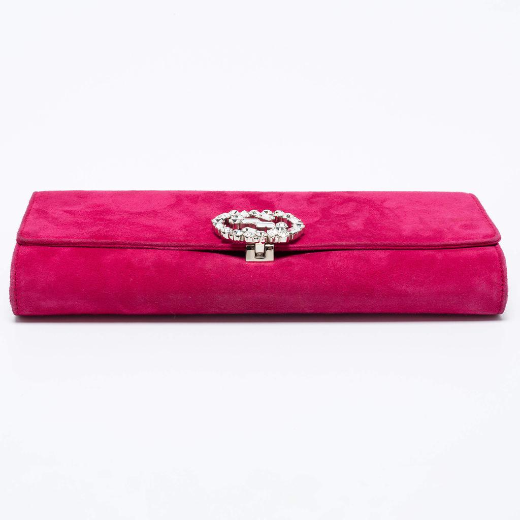 Gucci Pink Suede Interlocking G Crystal Embellished Broadway Clutch商品第7张图片规格展示