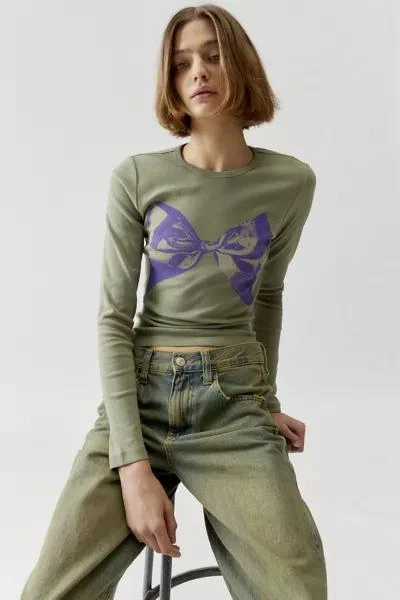 商品Urban Outfitters|Sweet Bow Long Sleeve Baby Tee,价格¥114,第1张图片