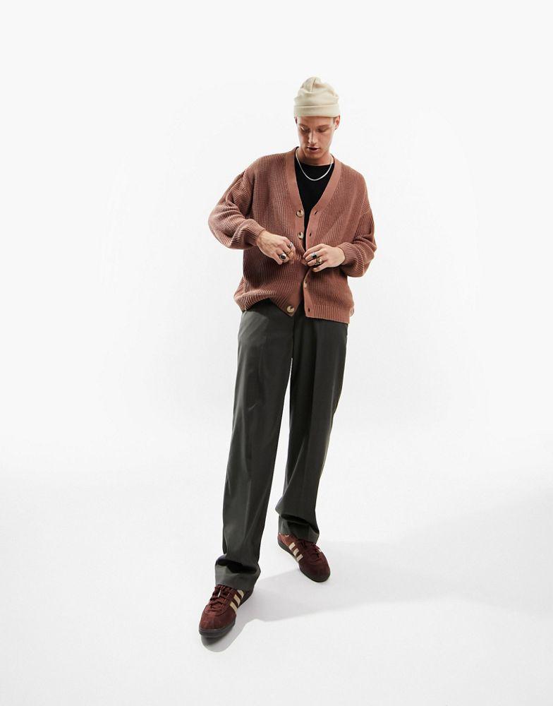 ASOS DESIGN knitted oversized fisherman rib cardigan in taupe商品第5张图片规格展示