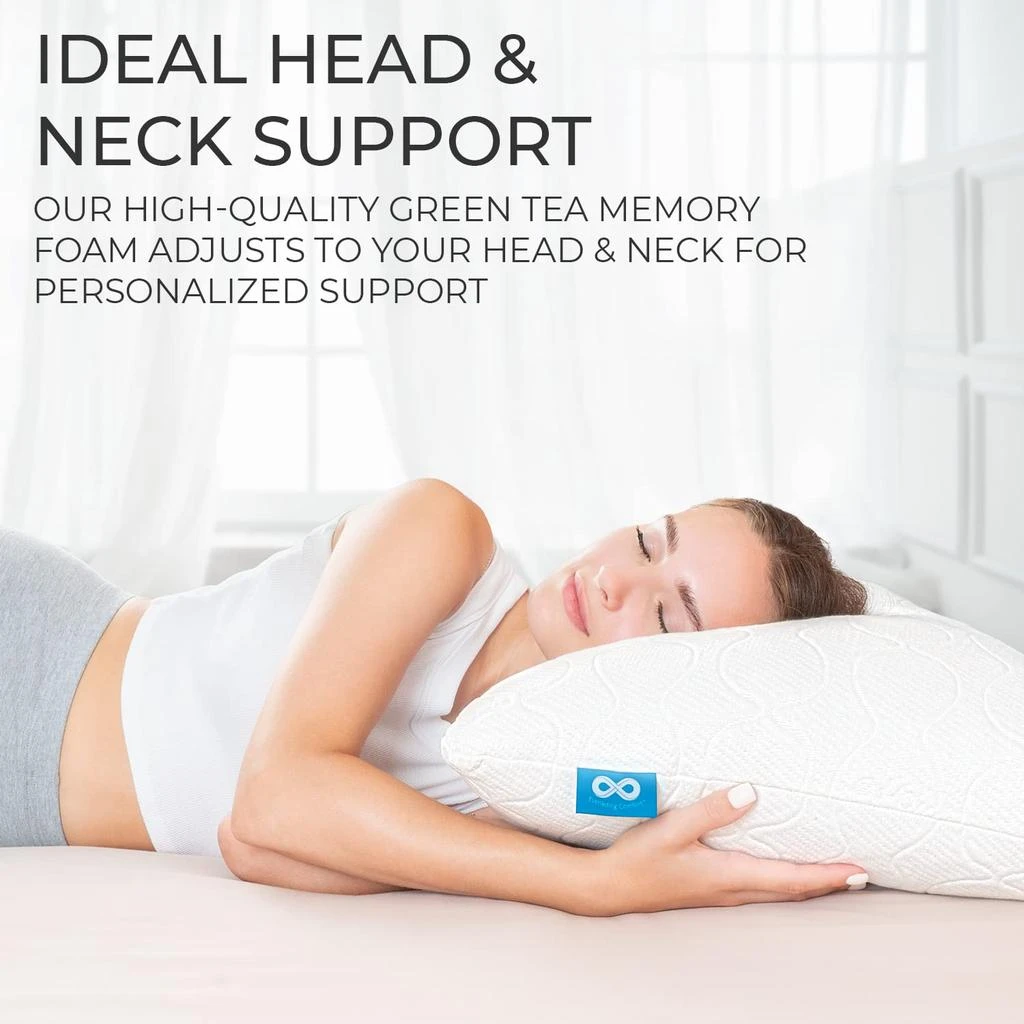Everlasting Comfort Adjustable Pillow for Back, Stomach, Side Sleepers - Green Tea Shredded Memory Foam Pillows with Customizable Loft - Hypoallergenic Pillow with Cooling Pillowcase (Queen) 商品