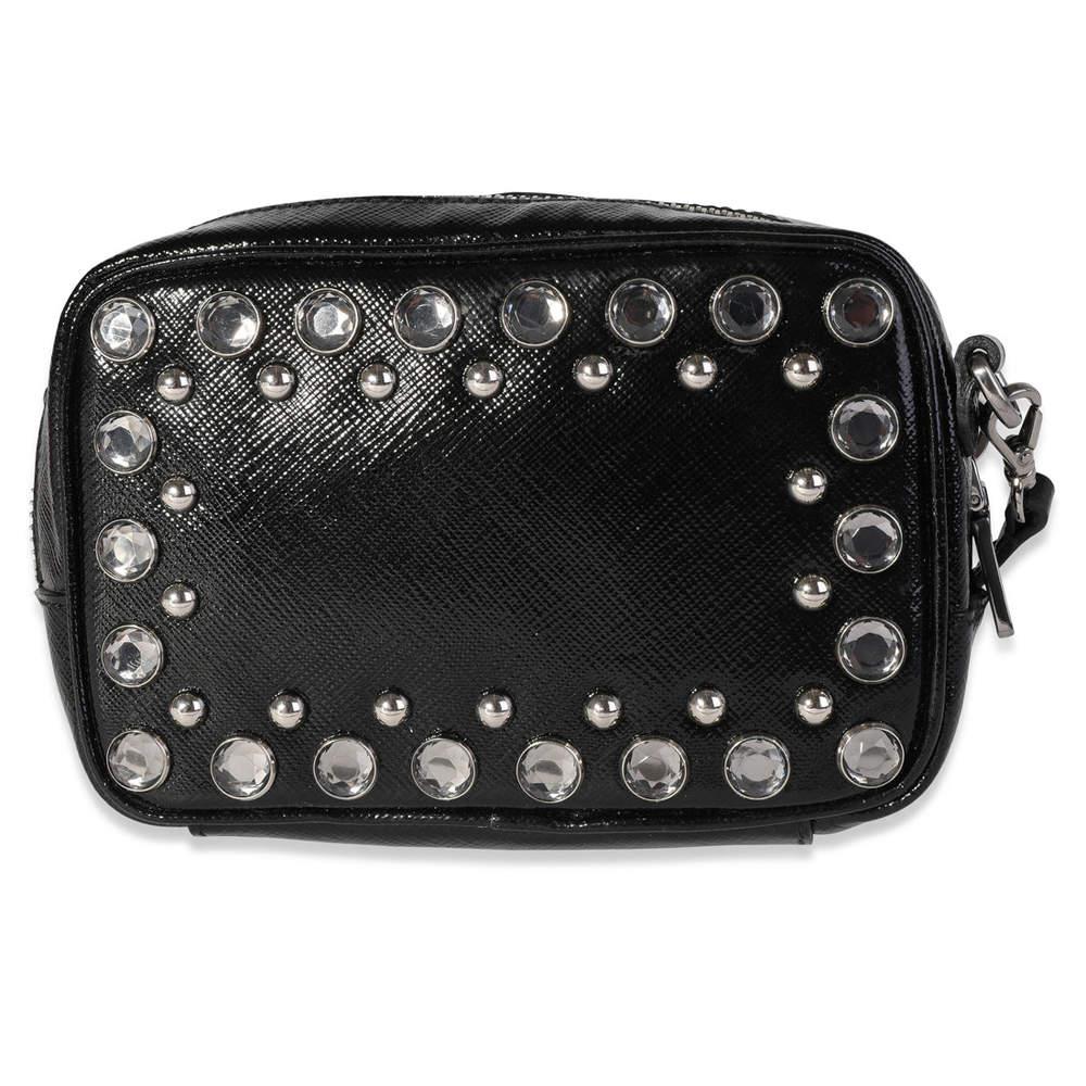 Prada Black Crystal-Embellished Patent Saffiano Leather Mini Camera Bag商品第3张图片规格展示