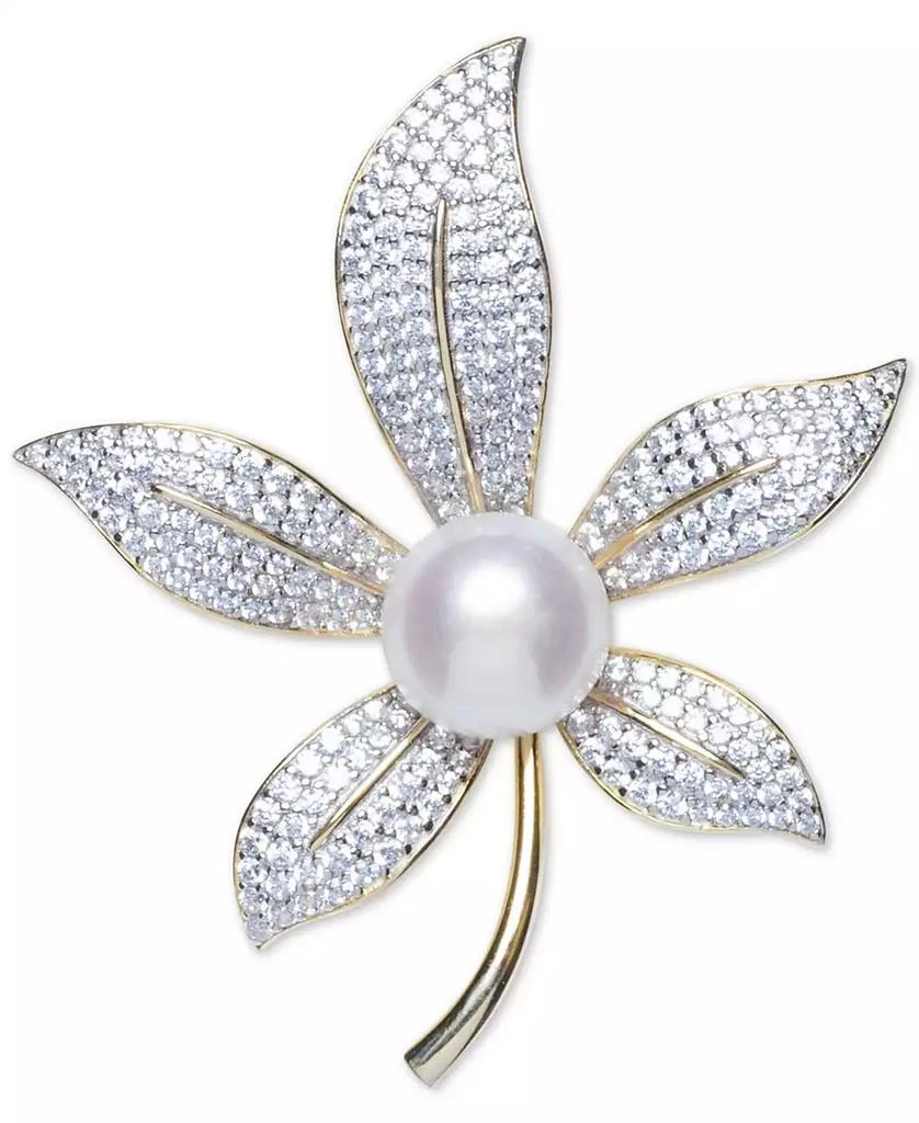 商品Macy's|Cultured Freshwater Pearl (10mm) & Cubic Zirconia Lily Pin in Sterling Silver & 18k Gold-Plate,价格¥655,第1张图片