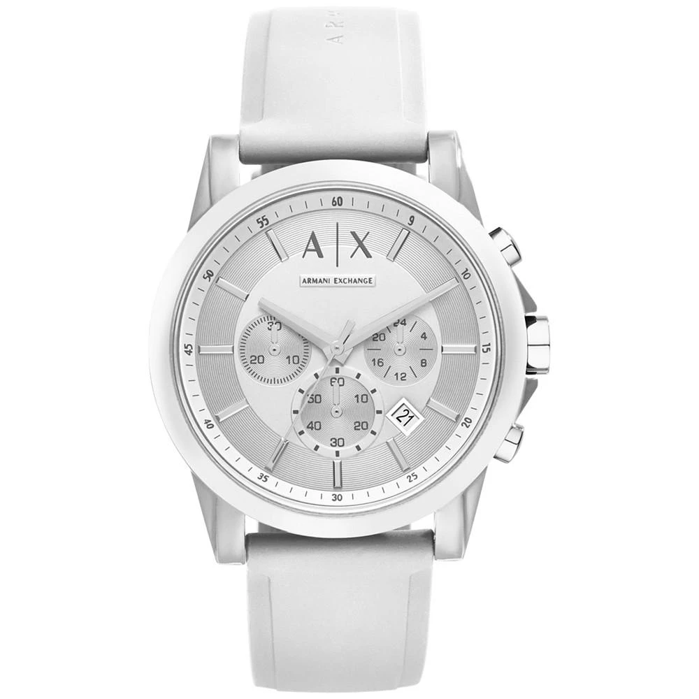 商品Armani Exchange|Unisex Chronograph White Silicone Strap Watch 44mm AX1325,价格¥1081,第1张图片