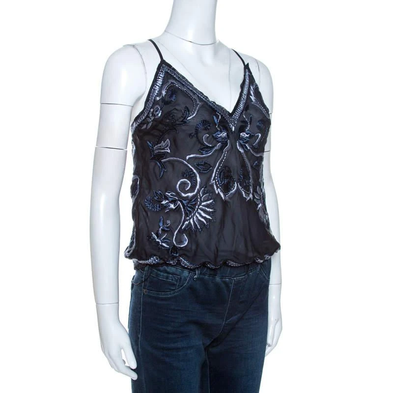 商品[二手商品] Ralph Lauren|Ralph Lauren Navy Blue Embroidered Silk Drawstring Waist Detail Camisole M ,价格¥869,第2张图片详细描述