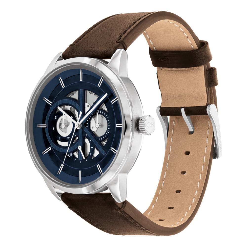 商品Calvin Klein|Men's Brown Leather Strap Watch 43mm,价格¥884,第4张图片详细描述