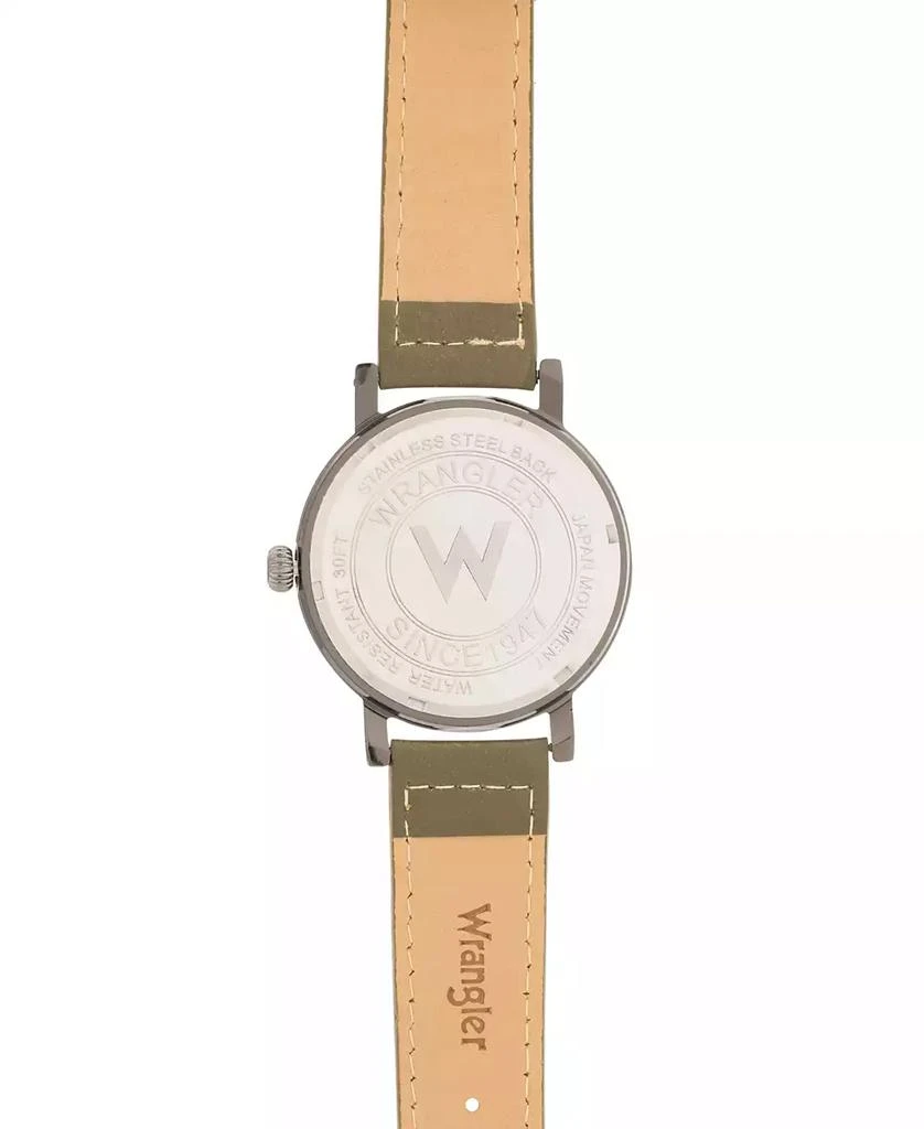 商品Wrangler|Men's Watch, 50MM Antique Grey Case with Charcoal Dial, White Arabic Numerals, with White Hands, Green Strap with White Stitching, Over Sized Crown,价格¥271,第4张图片详细描述