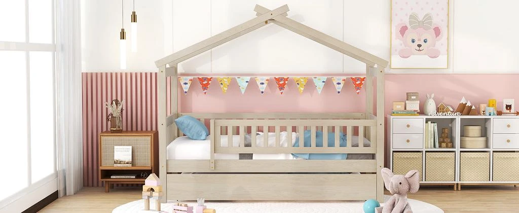 Streamdale Twin Size Wooden House Bed With Twin Size Trundle 商品
