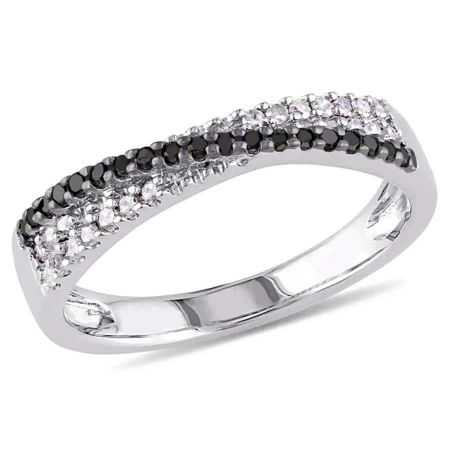 商品Amour|Delmar 1/4 CT TW Black and White Crossover Diamond Anniversary Band in Sterling Silver with Black Rhodium - Size 8,价格¥926,第1张图片