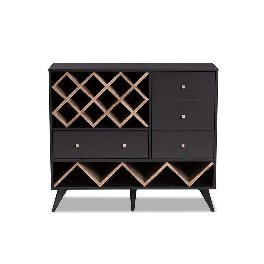 商品Baxton Studio|Savino Mid-Century Modern Dark Grey and Oak Finished Wood Wine Cabinet,价格¥2492,第3张图片详细描述