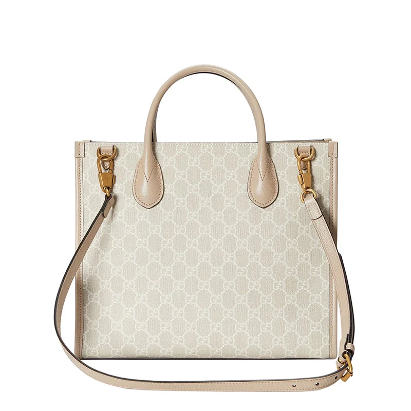 商品Gucci|【预售3-7天】GUCCI/古驰  女士小号米白色老花帆布皮革滚边手提单肩包托特包659983UULBT9683,价格¥12092,��第5张图片详细描述