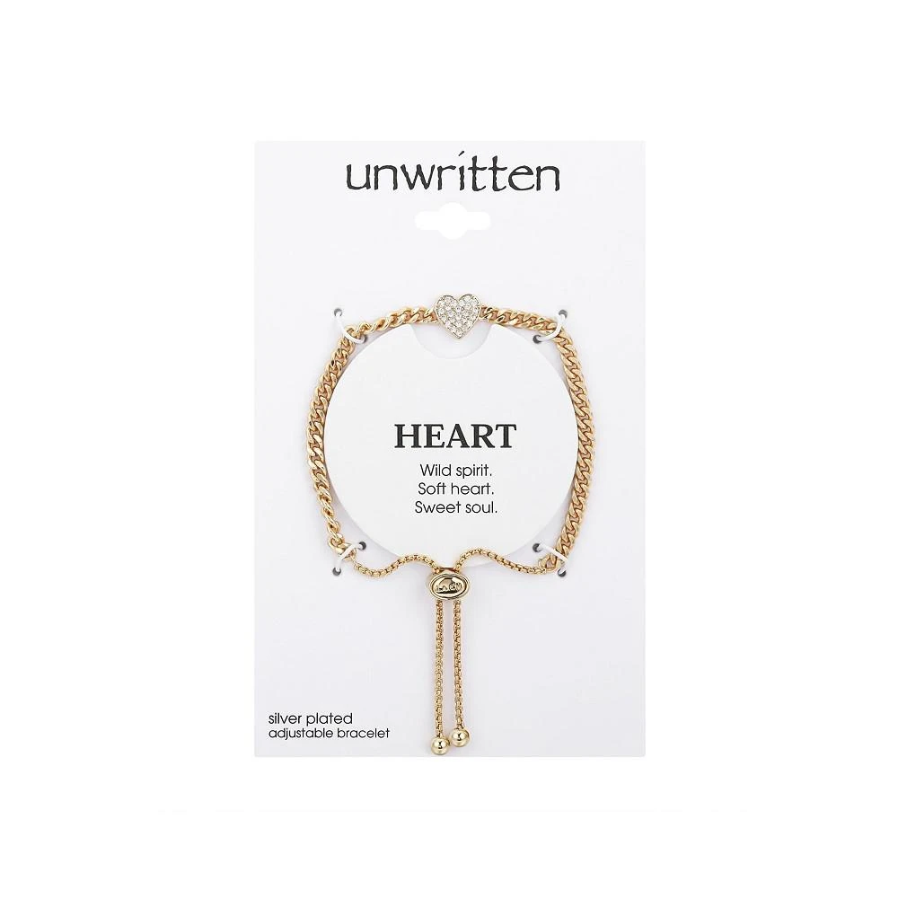 商品Unwritten|Gold Flash-Plated Cubic Zirconia Pave Heart Curb Chain Adjustable Bolo Bracelet,价格¥306,第2张图片详细描述