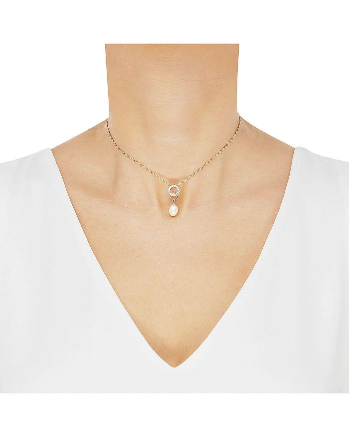 商品Bloomingdale's|Cultured Freshwater Pearl & Diamond Circle Pendant Necklace in 14K Yellow Gold, 14-18"- Exclusive,价格¥8433,第2张图片详细描述