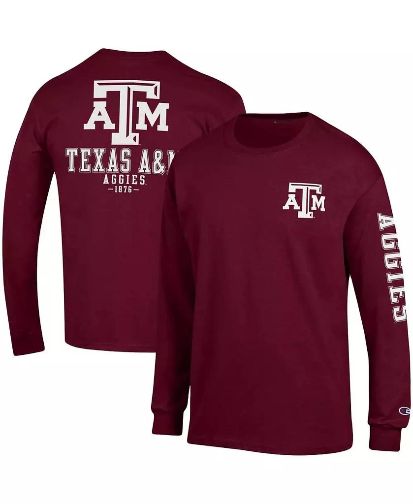 商品CHAMPION|Men's Maroon Texas A&M Aggies Team Stack Long Sleeve T-shirt,价格¥225,第1张图片