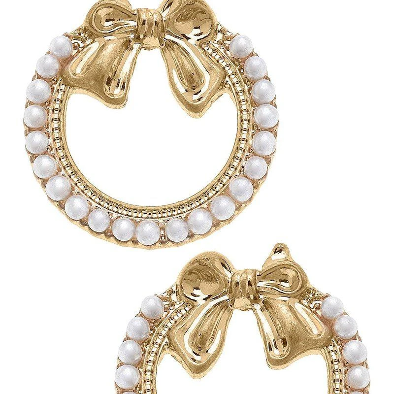 商品Canvas Style|Rowen Pearl Bow Wreath Stud Earrrings,价格¥121,第1张图片