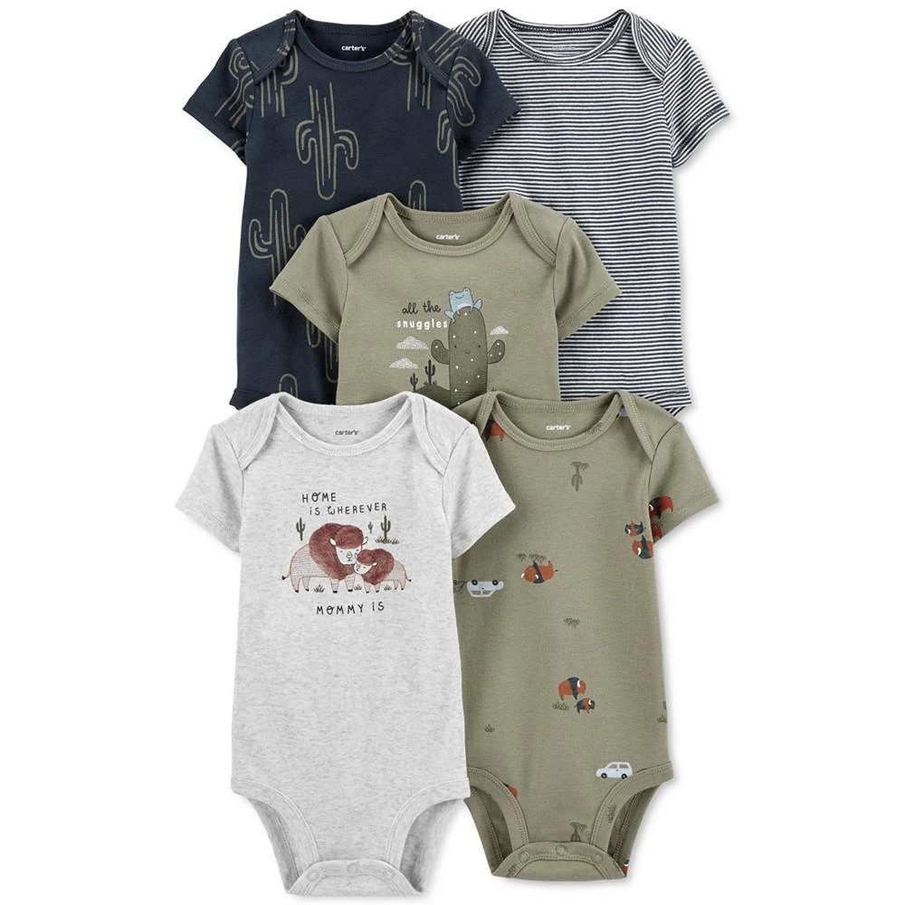 商品Carter's|Baby Boys Printed Short Sleeved Cotton Bodysuits, Pack of 5,价格¥67,第1张图片