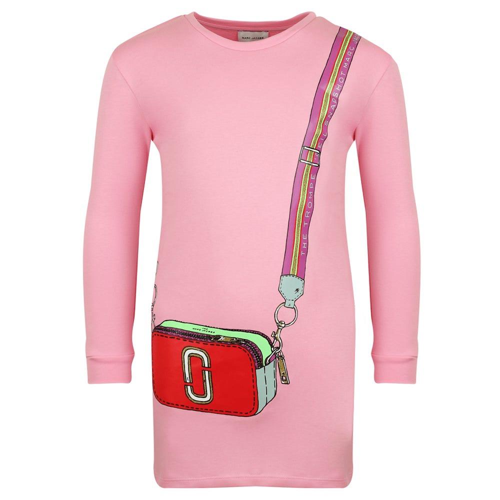 Pink Long Sleeve Bag Print Dress商品第1张图片规格展示