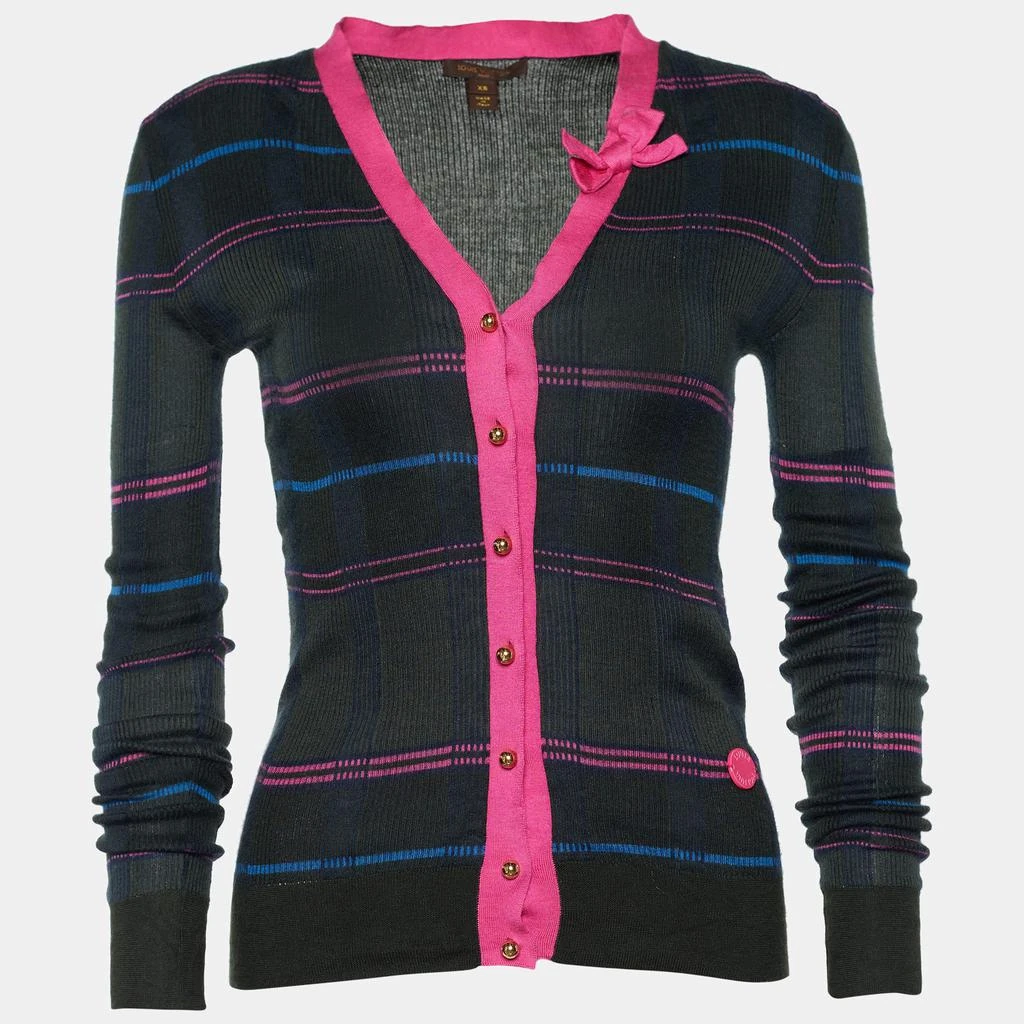 商品[二手商品] Louis Vuitton|Louis Vuitton Dark Green Checked Cashmere & Silk Knit Cardigan XS,价格¥1369,第1张图片