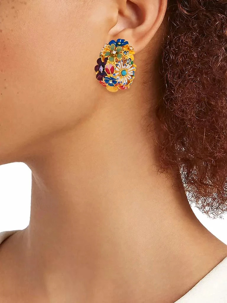 商品Kenneth Jay Lane|22K-Gold-Plated, Enamel & Glass Crystal Flower Clip-On Earrings,价格¥1499,第2张图片详细描述