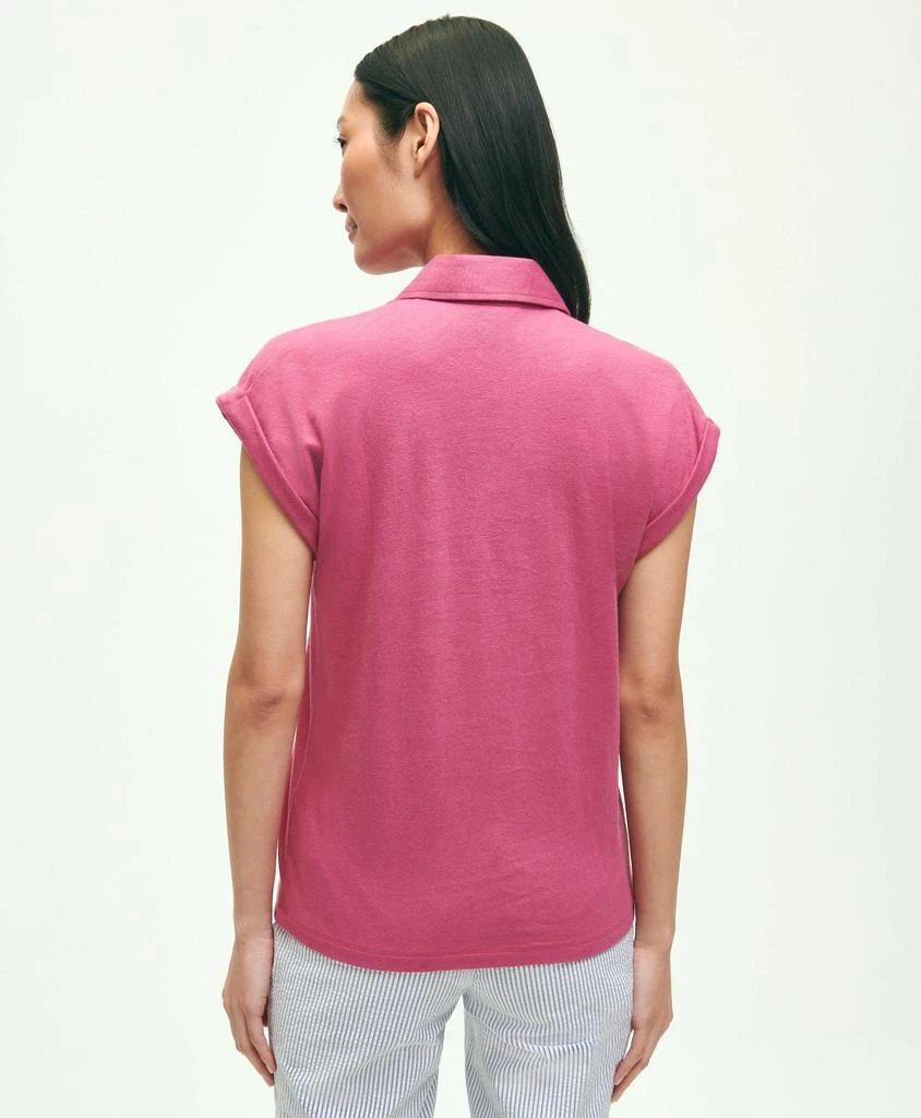 商品Brooks Brothers|Linen-Cotton Blend Cap-Sleeve Polo Shirt,价格¥231,第3张图片详细描述