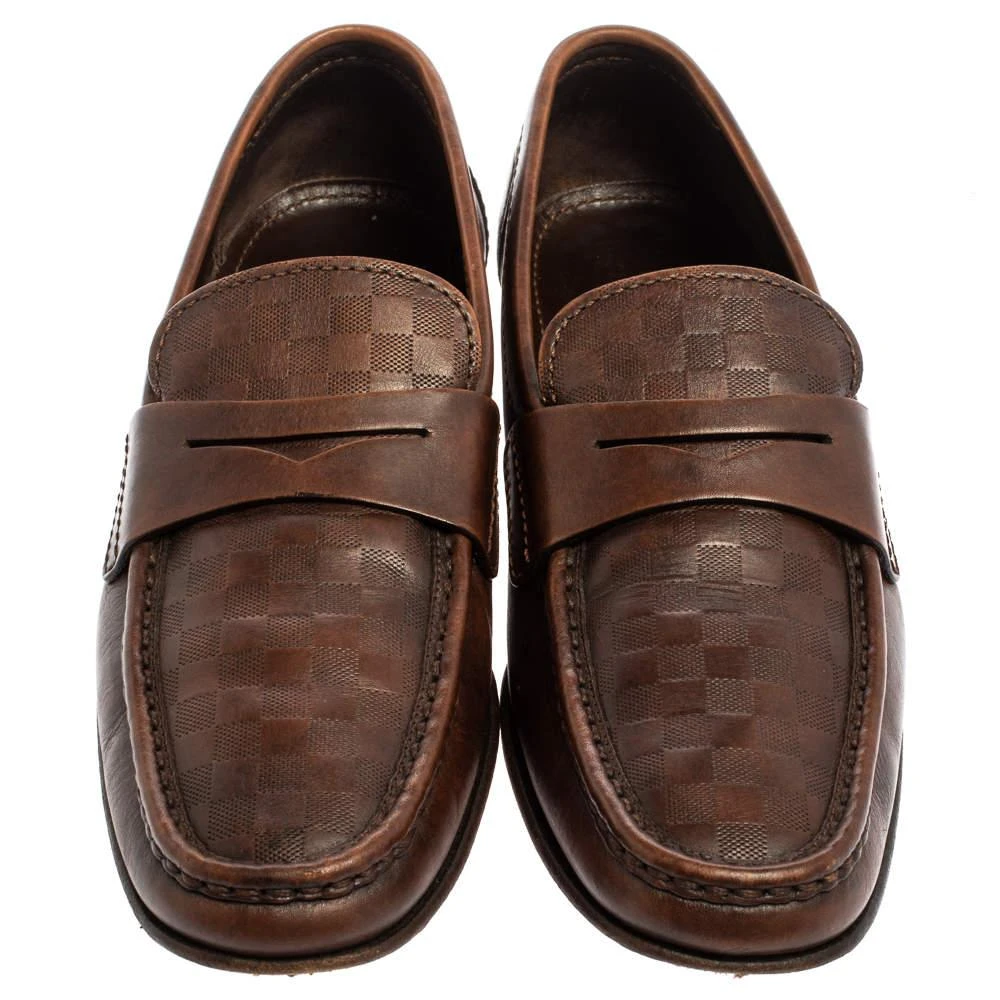 商品[二手商品] Louis Vuitton|Louis Vuitton Brown Damier Embossed Leather Sorbonne Slip On Loafers Size 42,价格¥3880,第3张图片详细描述