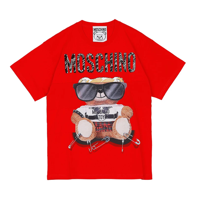 MOSCHINO短袖莫斯奇诺奢侈品女士 Mixed Teddy Bear经典logo小熊短袖圆领平纹针织T恤春夏上衣女款灰色时尚礼物07025540 V3001（清仓特价） 商品