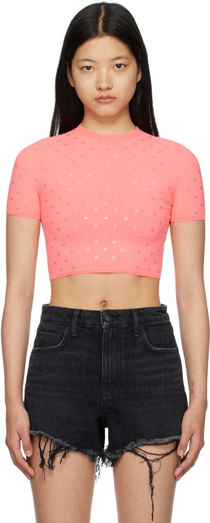 Pink Cropped Crystal T-Shirt商品第1张图片规格展示