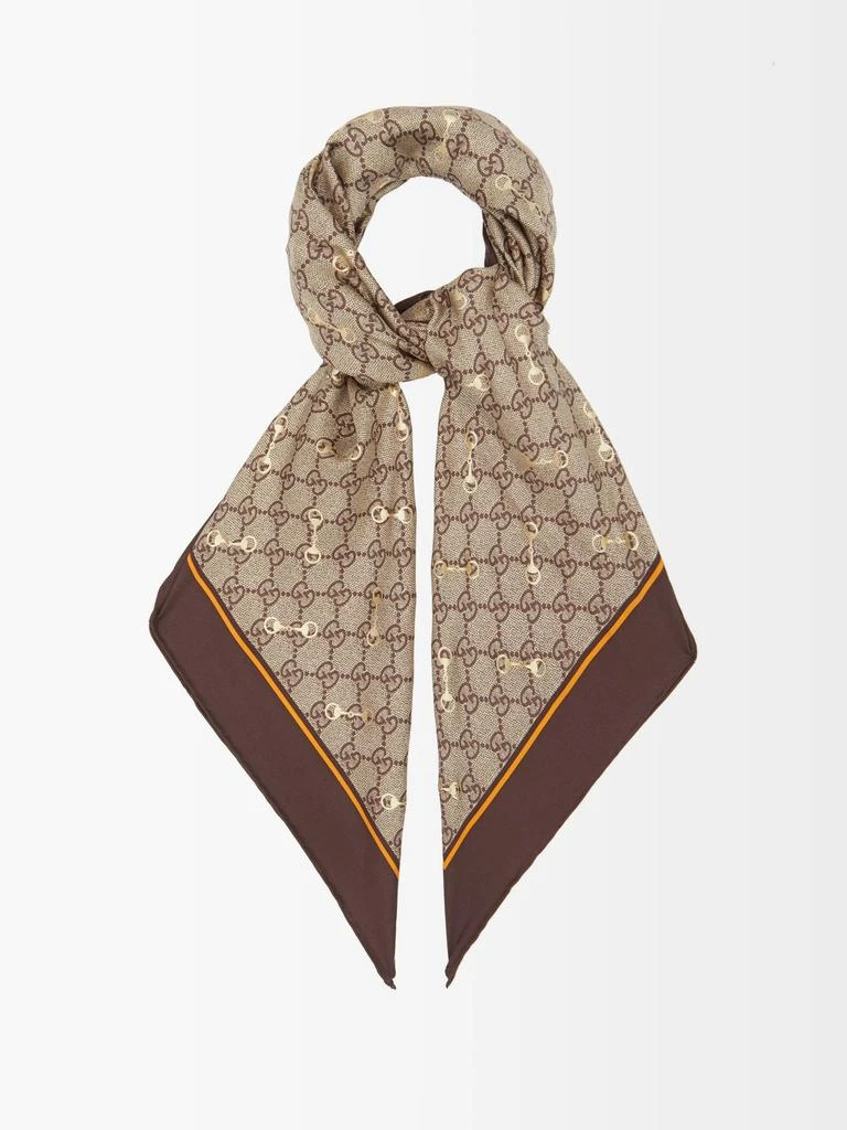 商品Gucci|GG Supreme-jacquard horsebit-print silk scarf,价格¥4395,第1张图片